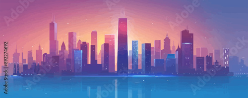 Futuristic city skyline with sleek skyscrapers. Vector flat minimalistic isolated illustration
