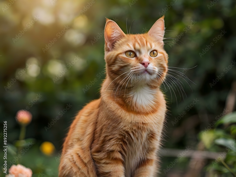 orange cat with blur background, orange cat is sitting and looking orange cat with blur background, orange cat is sitting and looking