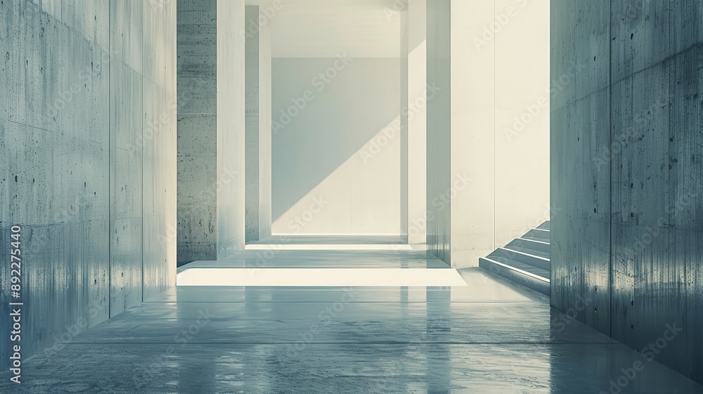 Fototapeta premium Elegant minimalistic abstract wallpaper showcasing the clean lines and geometric shapes of modernist architecture. Shot with a prime lens and muted, desaturated film, it offers a soothing widescreen
