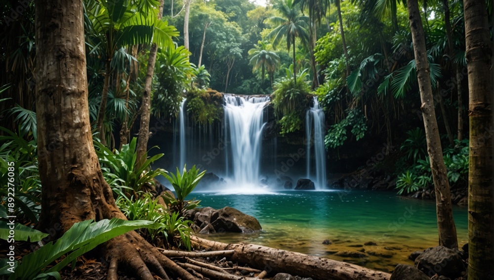 photo of tropical forest with beautiful waterfall made by AI generative photo of tropical forest with beautiful waterfall made by AI generative