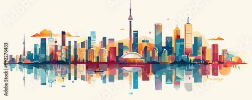 Abstract city skyline with futuristic buildings Vector flat minimalistic isolated illustration