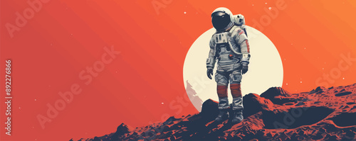 Sci-fi astronaut exploring an alien landscape Vector flat minimalistic isolated illustration