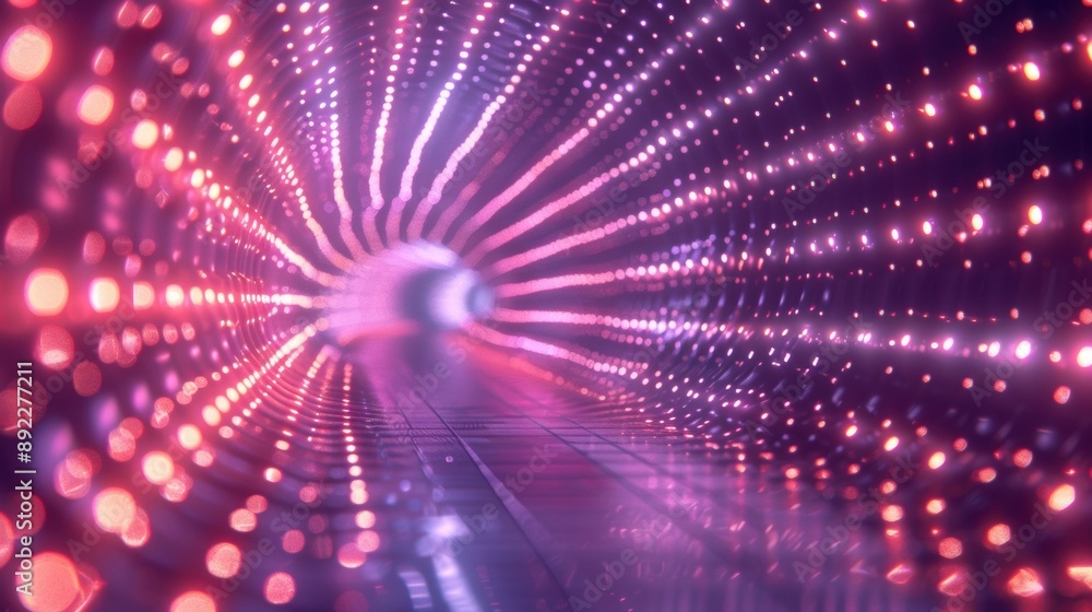 Fototapeta premium A vibrant, futuristic tunnel filled with colorful LED lights creating an immersive and dynamic visual experience.