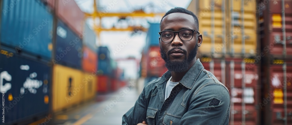 Leading Operations Head Overseeing Container Logistics with Team in Crystal Clear Leading Operations Head Overseeing Container Logistics with Team in Crystal Clear