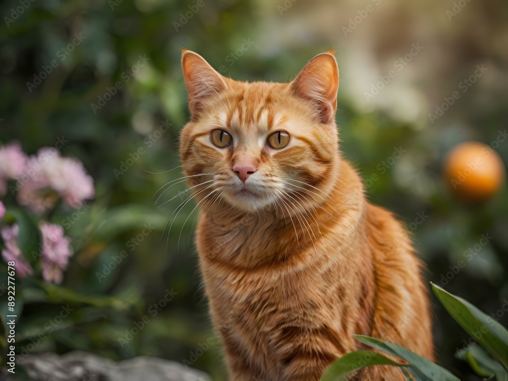 orange cat with blur background, orange cat is sitting and looking orange cat with blur background, orange cat is sitting and looking