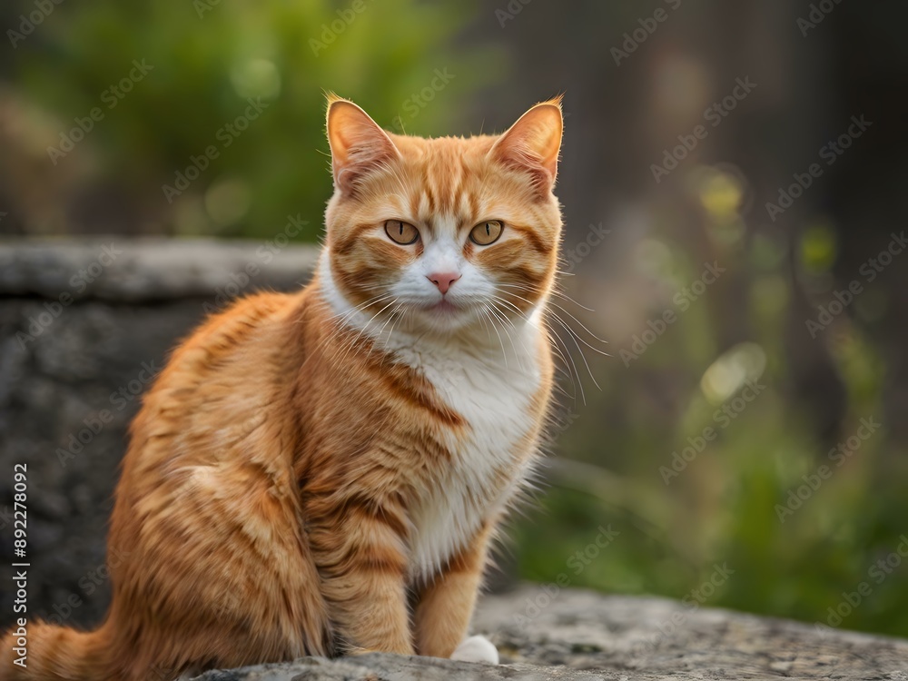 orange cat with blur background, orange cat is sitting and looking orange cat with blur background, orange cat is sitting and looking