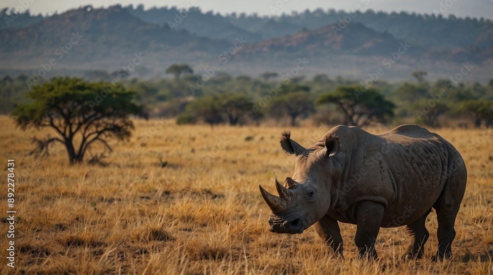 Obraz premium landscape photo of a rhinoceros made by AI generative