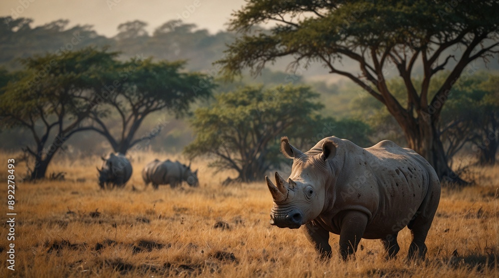 Obraz premium landscape photo of a rhinoceros made by AI generative