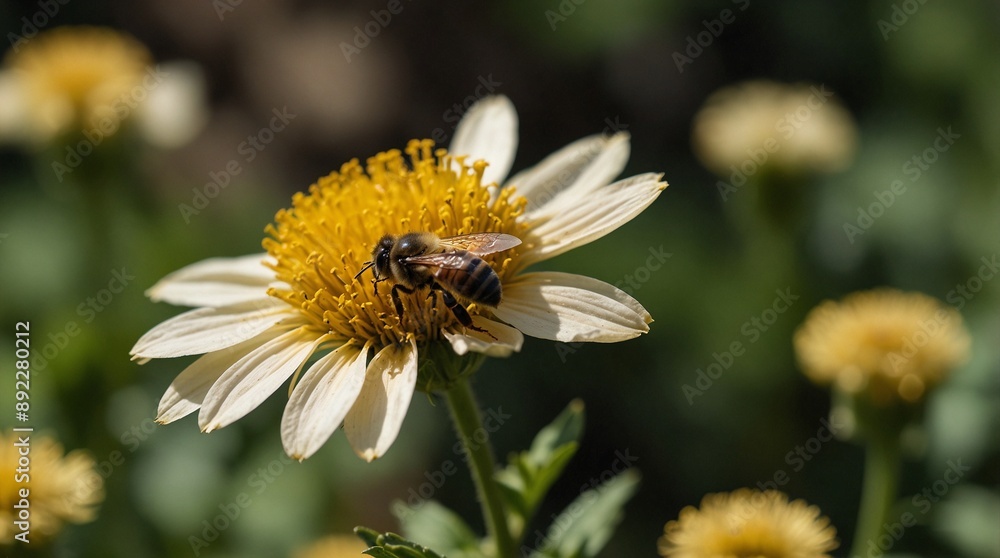 photo of honey bees taking nectar from flowers made by AI generative photo of honey bees taking nectar from flowers made by AI generative