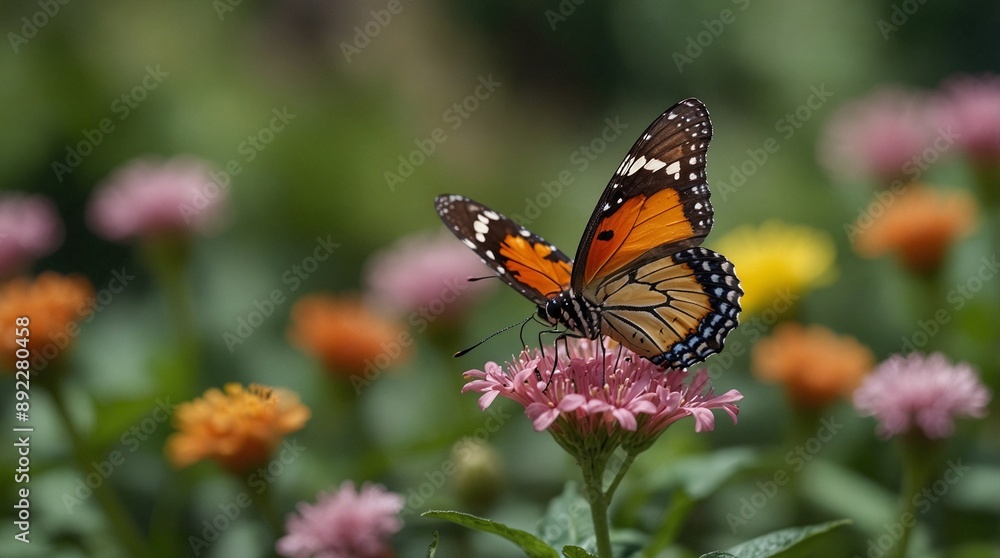 photo of an orange butterfly on a flower with a forest background made by AI generative photo of an orange butterfly on a flower with a forest background made by AI generative