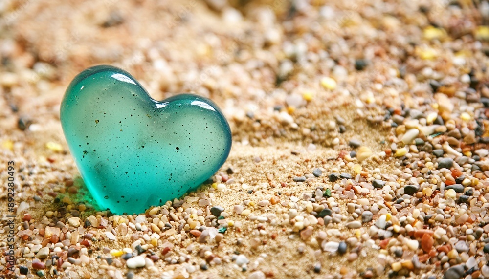 Fototapeta premium heart shaped sea glass on the beach