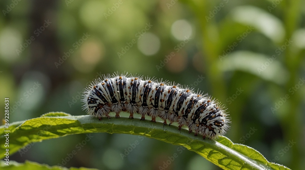 photo of a caterpillar on a leaf with a green forest background made by AI generative photo of a caterpillar on a leaf with a green forest background made by AI generative
