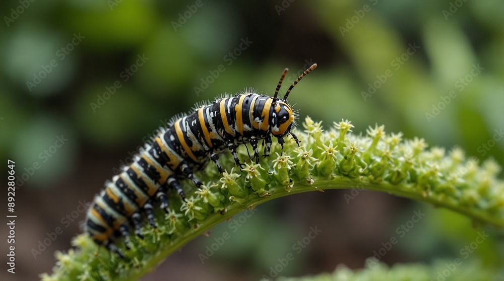photo of a caterpillar on a leaf with a green forest background made by AI generative photo of a caterpillar on a leaf with a green forest background made by AI generative
