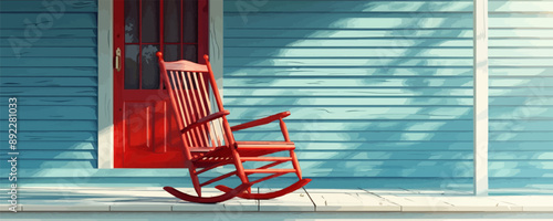 Classic rocking chair on a front porch Vector flat minimalistic isolated illustration