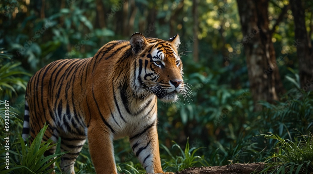 photo of tiger with green forest background made by AI generative photo of tiger with green forest background made by AI generative