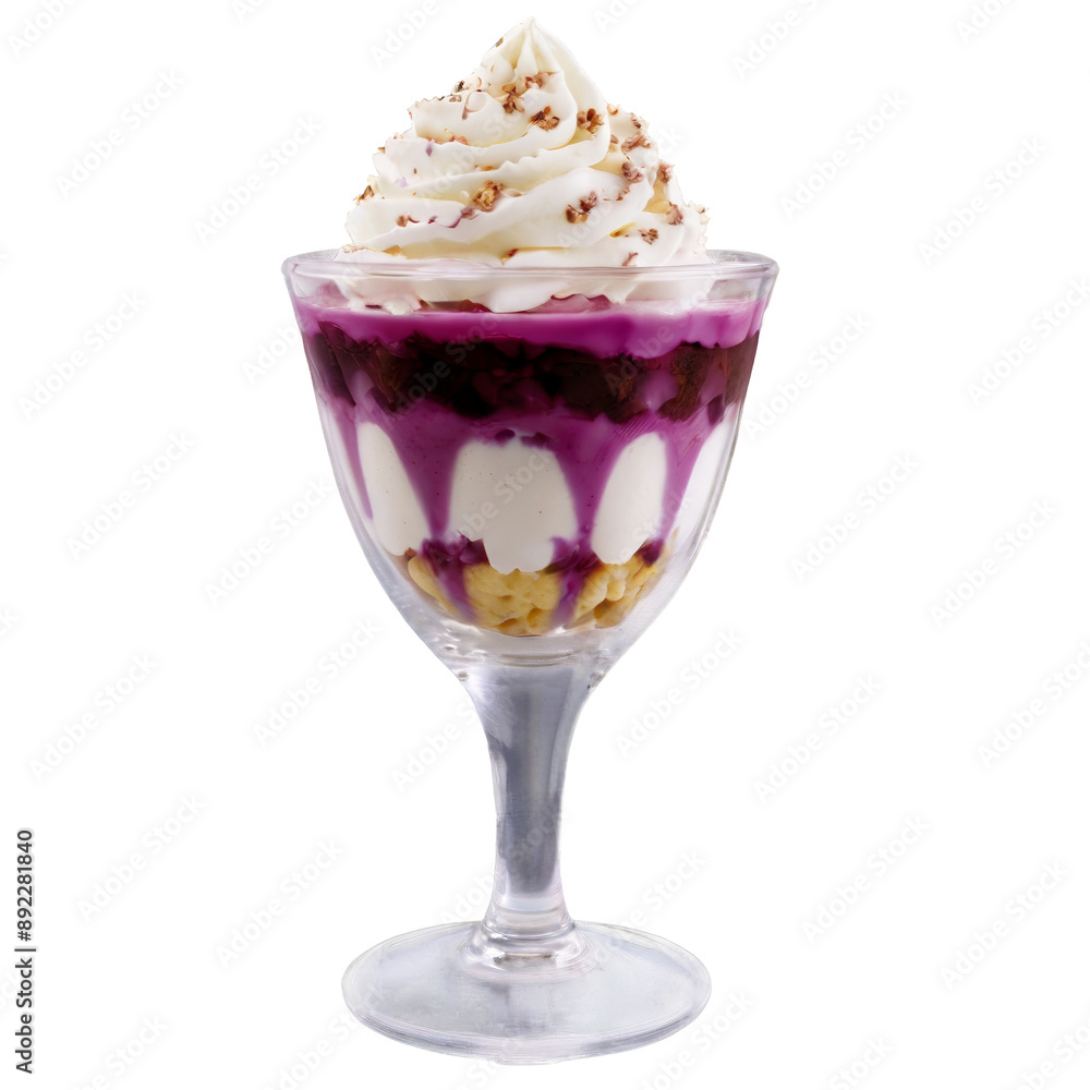 Frozen dessert ice cream sundae in a glass tulip cup on transparent background Frozen dessert ice cream sundae in a glass tulip cup on transparent background