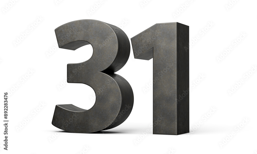 Number Thirty one 31 Digit Made Of Gray Smooth Cast Iron Isolated On White Background 3d Illustration Number Thirty one 31 Digit Made Of Gray Smooth Cast Iron Isolated On White Background 3d Illustration