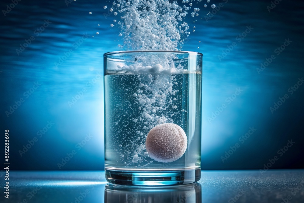 Effervescent pill dissolving in water