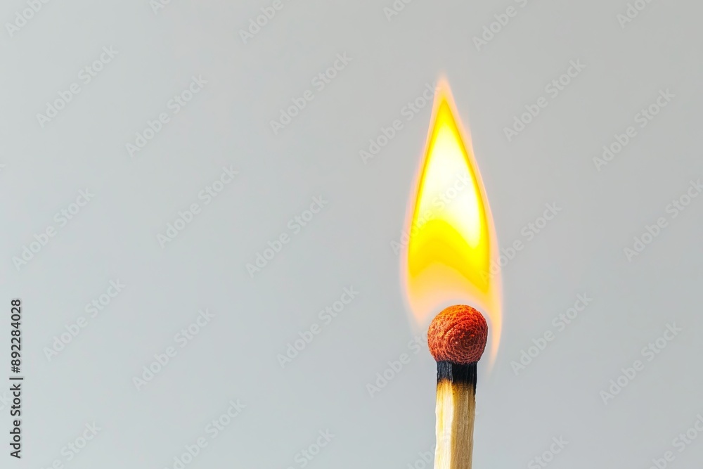 Burning matchstick on a white background. Concept of fire, ignition, warmth, combustion
