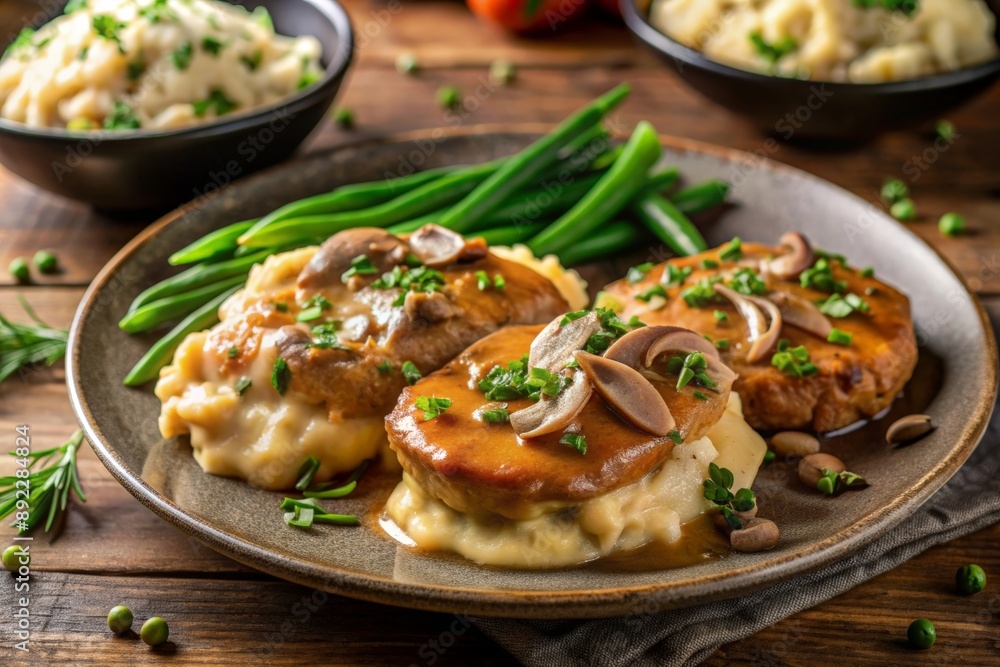 Creamy smothered pork chops cooked in onion sauce Creamy smothered pork chops cooked in onion sauce
