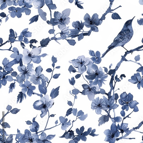 Watercolor blue toile seamless repeating pattern, minimal pattern, high contrasty