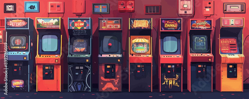 Retro arcade with classic games Vector flat minimalistic isolated illustration