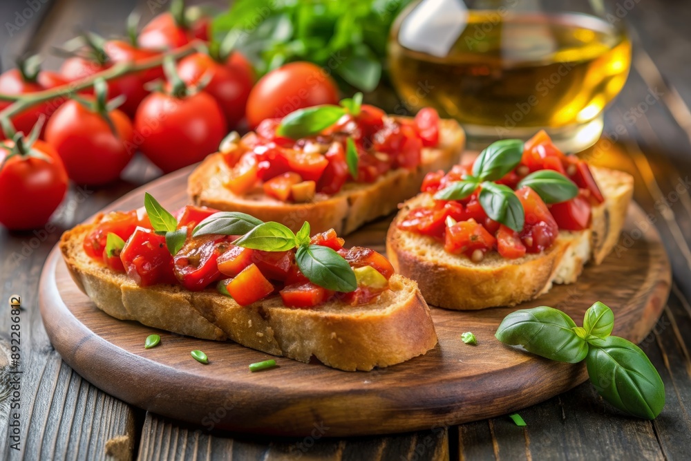 Bruschetta with tomatoes, olive oil and balsamic vinegar Bruschetta with tomatoes, olive oil and balsamic vinegar