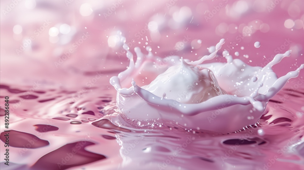 White face cream product swatch on pink background with water splashes and drops. Cosmetic photo for magazine promo or skincare clinic advertising with copy space. White face cream product swatch on pink background with water splashes and drops. Cosmetic photo for magazine promo or skincare clinic advertising with copy space.