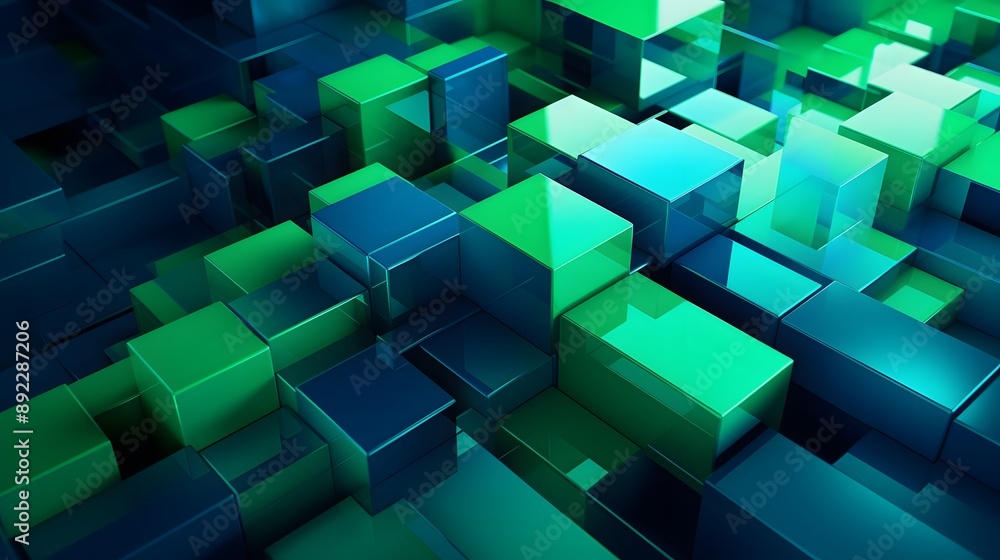 3d rendering of blue and green abstract geometric background. Scene for advertising, technology, showcase, banner, game, sport, cosmetic, business, metaverse. Sci-Fi Illustration. Product display 3d rendering of blue and green abstract geometric background. Scene for advertising, technology, showcase, banner, game, sport, cosmetic, business, metaverse. Sci-Fi Illustration. Product display