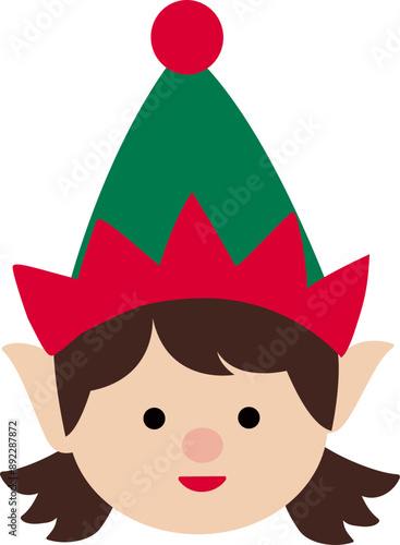 Isolated cute Christmas elf head flat vector
Cute  Christmas elf face illustration