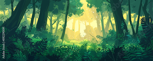 A lush green forest. Vector flat minimalistic isolated illustration.