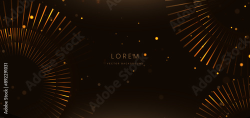 Abstract elegant golden circles lines on dark brown with dot lighting effect. Luxury template award design.