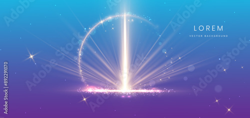 Luxury light blue background with circle glowing golden line lighting effect sparkle.