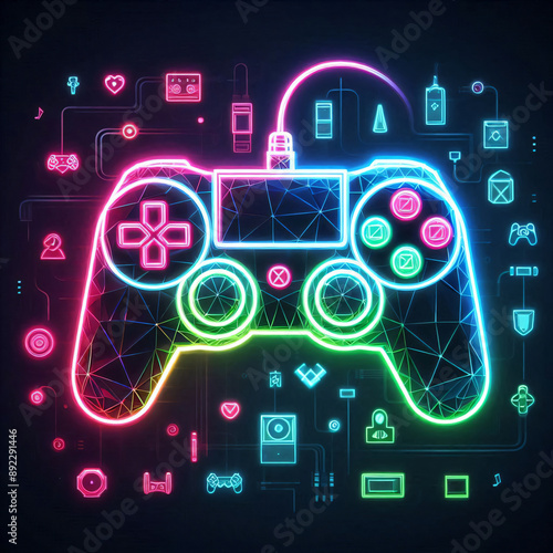 game controller neon controller low poly on dark background