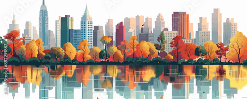 Modern cityscape with diverse architecture and parks Vector flat minimalistic isolated illustration