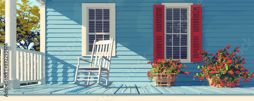 Classic rocking chair on a front porch Vector flat minimalistic isolated illustration