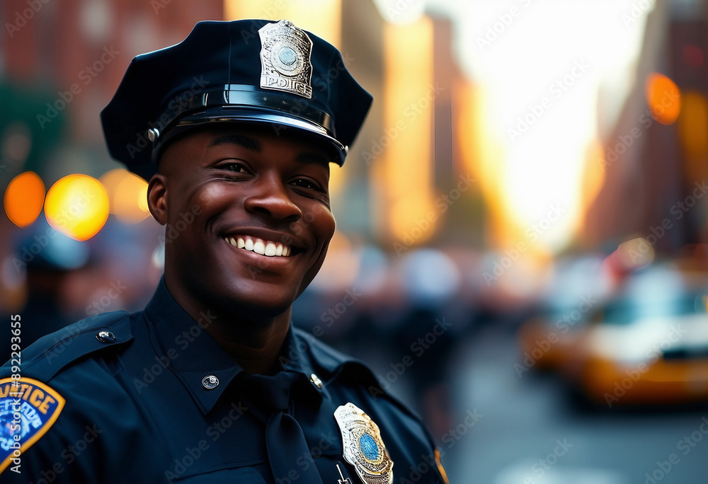 portrait of an African American NYPD officer with a friendly smile on the streets of New York
portrait of an African American NYPD officer with a friendly smile on the streets of New York
