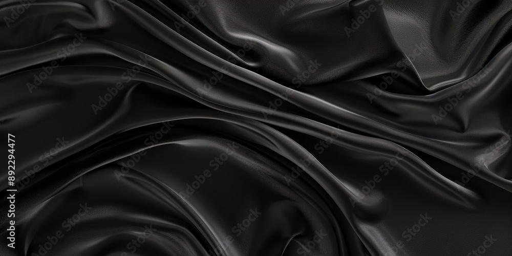 Fototapeta premium Luxurious Black Silk Satin Background with Flowing Fabric Waves, Perfect for Elegant and Cinematic Design Presentations