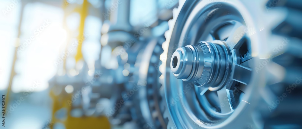 Obraz premium Close-up of a metallic gear system in an industrial setting.