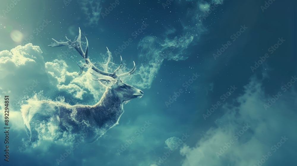 Obraz premium Majestic Deer Silhouette with Antlers in the Sky