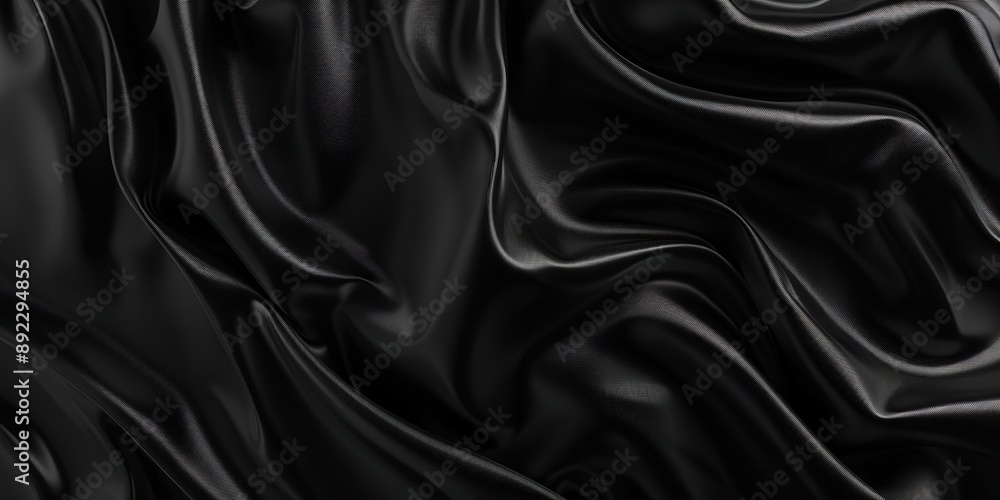 Fototapeta premium Luxurious Black Silk Satin Background with Flowing Fabric Waves, Perfect for Elegant and Cinematic Design Presentations