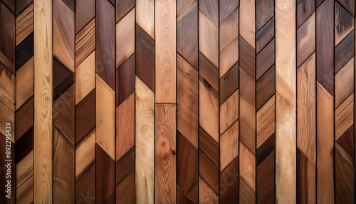 Abstract Wooden Wall Panel With Chevron And Vertical Patterns