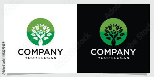 Tree person logo. Healthy person logo design. Human life logo icon in the form of abstract tree person vector.