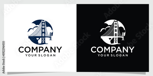 Vintage stamp golden gate logo, bridge logo vector