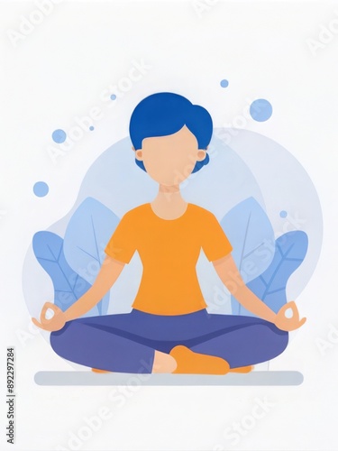 Wallpaper Mural Woman meditating, flat illustration style, blue and orange colors, mindfulness concept Torontodigital.ca