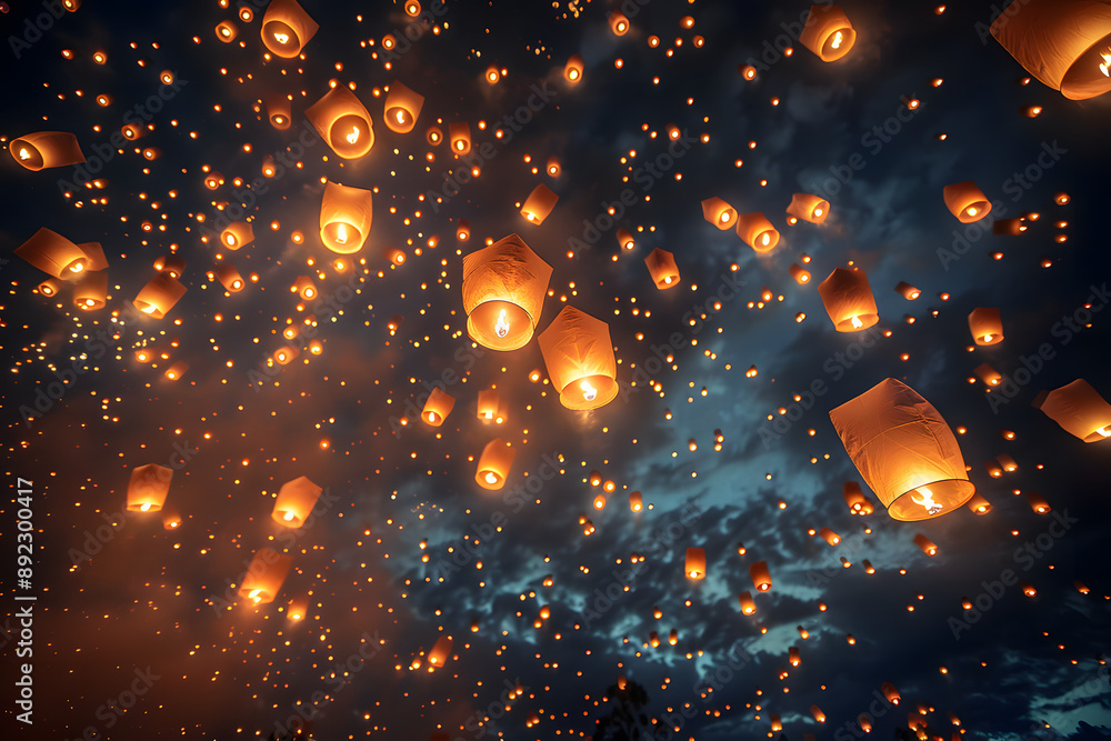 Yi Peng Festival, Thailand. It is also known as the Lantern Festival, as thousands of lighted balloons are released into the night sky, usually accompanied by prayers, wishes and other written message Yi Peng Festival, Thailand. It is also known as the Lantern Festival, as thousands of lighted balloons are released into the night sky, usually accompanied by prayers, wishes and other written message