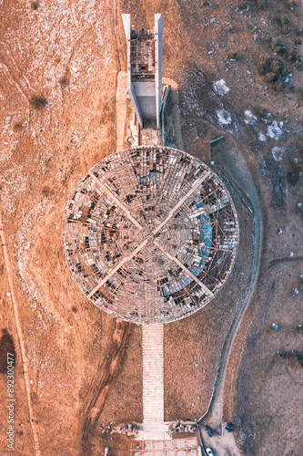 Aerial view of comunistical monument in Buzludja Bulgaria.
