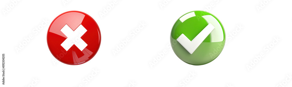 Check mark within a green circle And red cross within a red circle icon isolated on transparent background Check mark within a green circle And red cross within a red circle icon isolated on transparent background