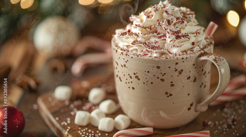 a cup of hot chocolate with marshmallows and candy canes a cup of hot chocolate with marshmallows and candy canes