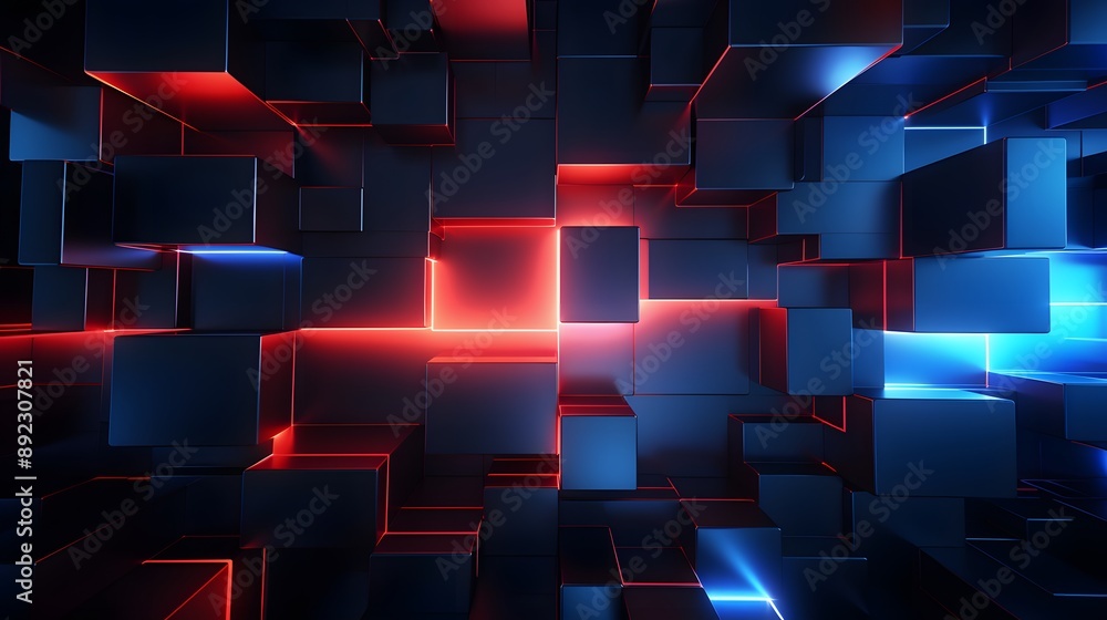 3d rendering of red and blue abstract geometric background. Scene for advertising, technology, showcase, banner, game, sport, cosmetic, business, metaverse. Sci-Fi Illustration. Product display 3d rendering of red and blue abstract geometric background. Scene for advertising, technology, showcase, banner, game, sport, cosmetic, business, metaverse. Sci-Fi Illustration. Product display